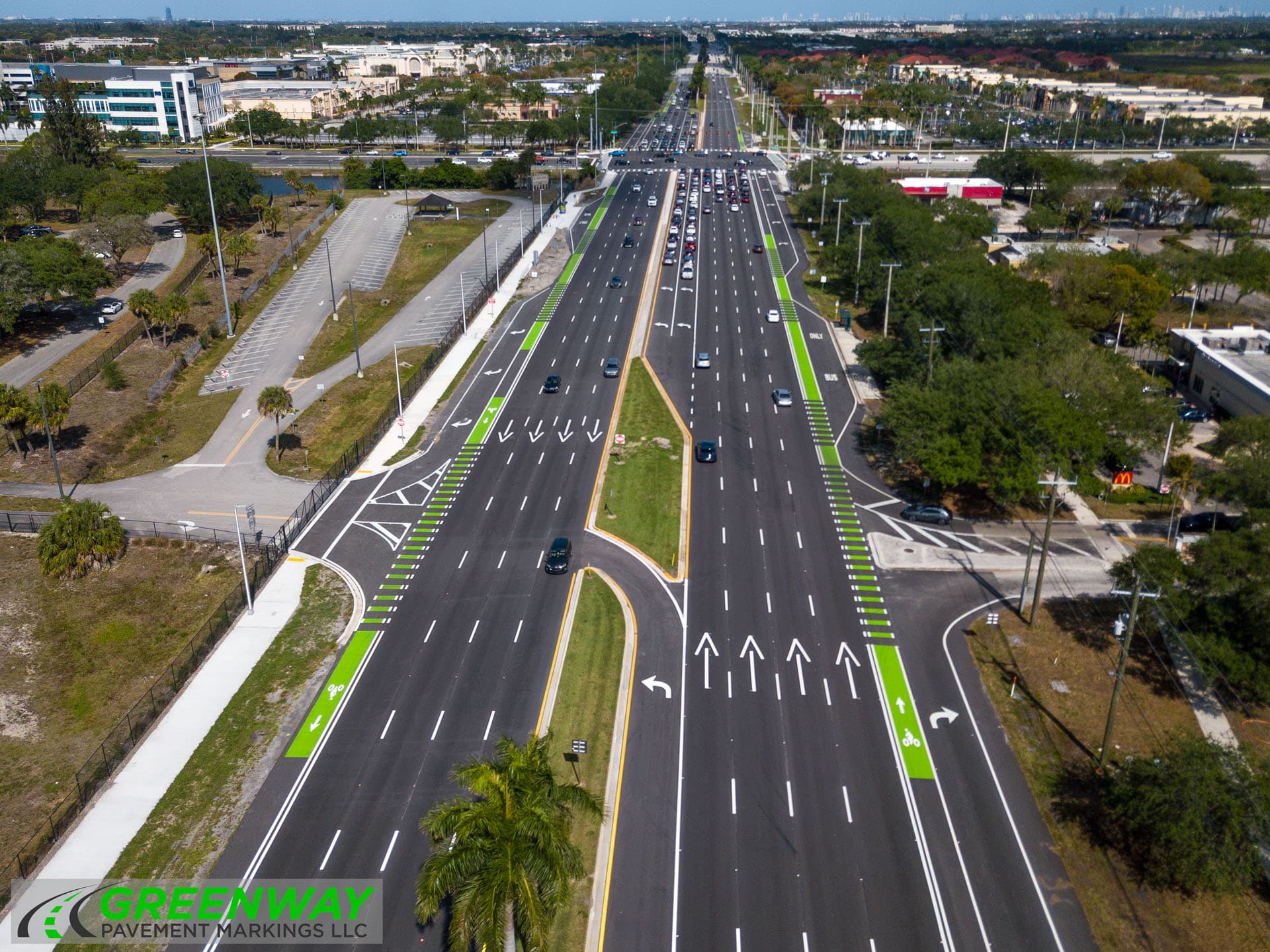 FDOT-spec roadway markings on Pines Blvd